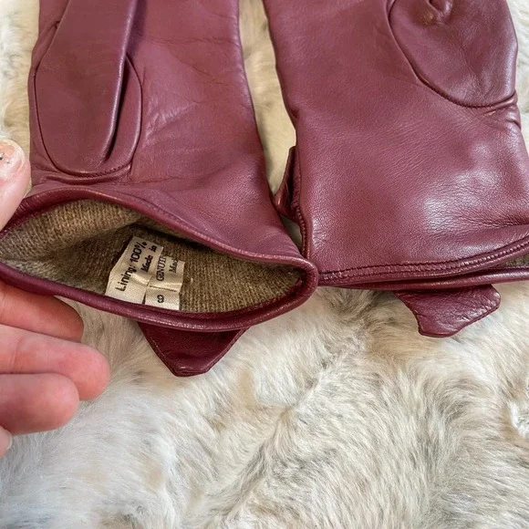 Vintage Gloves Mauve Pink Italian Leather 100% Cashmere Lining Size 6 - Picture 7 of 14